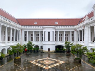 Jakarta, Indonesia - July 6, 2024: Rainy Museum Bank Indonesia at Kota Tua Jakarta. Jakarta Old Town or Kota Tua is a famous tourist destination, a place that surrounded by heritage old buildings.