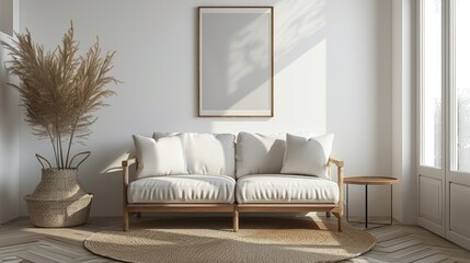 Modern Minimalist Living Room Interior with Neutral Tones and Natural Light