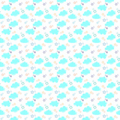 A beautiful children's illustration with blue clouds and stars