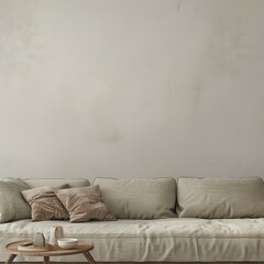 sofa in room in front of the empty wall