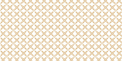 Golden vector seamless pattern with small diamond shapes, floral silhouettes. Simple texture. Golden and white background.
