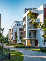 Serene Modern Apartment Buildings in Lush Green Residential Area