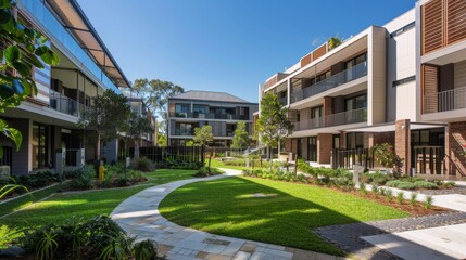 Urban Oasis: Contemporary Residential Area with Stylish Architecture and Vibrant Community Spaces