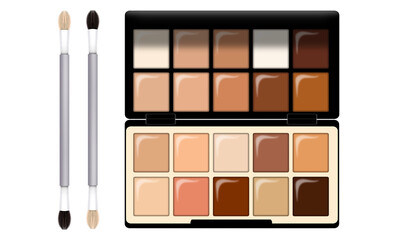 Makeup cosmetics such as eyeshadows, professional makeup tools, Products for makeup on a white background top view, A set of various products for makeup, 