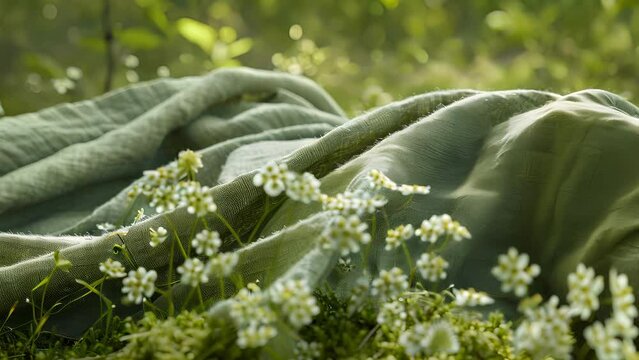 The breeze carries the scent of fresh flowers and earthy moss creating a sensory experience ast the fabric and nature.