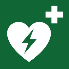 Automated external heart defibrillator safe condition sign ,on white background