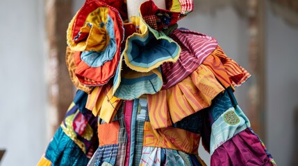 Fototapeta premium Fashion Forward: Vibrant Upcycled Garment with Innovative Design