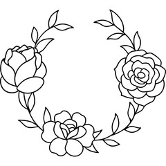 Beautiful wreath with three roses and leaves, ideal for elegant designs and invitations.