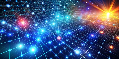 Obraz premium Abstract Digital Grid, Blue Glow, Network, Digital, Technology