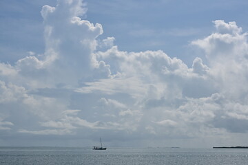 caribbean sea under the blue sky with developping clouds