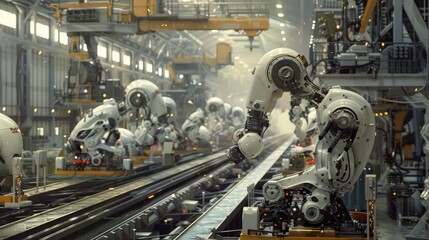 Anthropomorphic Industrial Robots Orchestrating Efficient Automation Processes on Sprawling Factory Floor