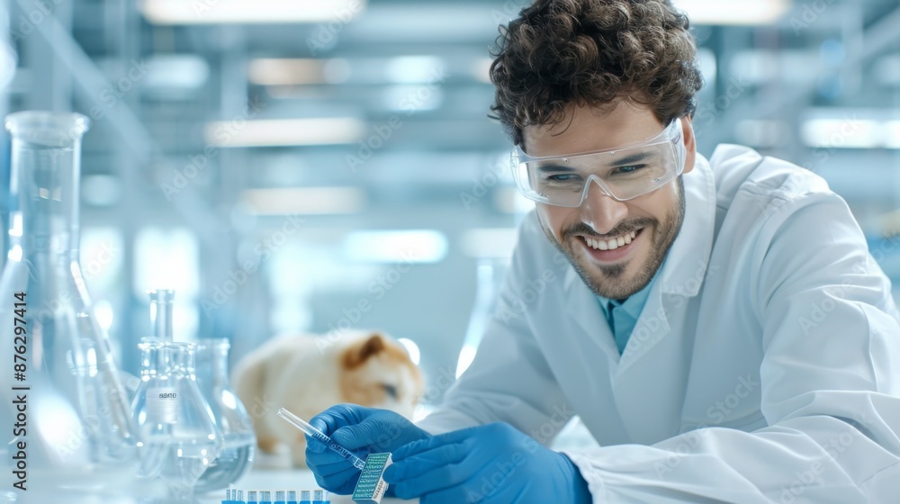 Aufkleber hyper futuristic photo of researcher testing brain chip functionality on lab animal ethical setup