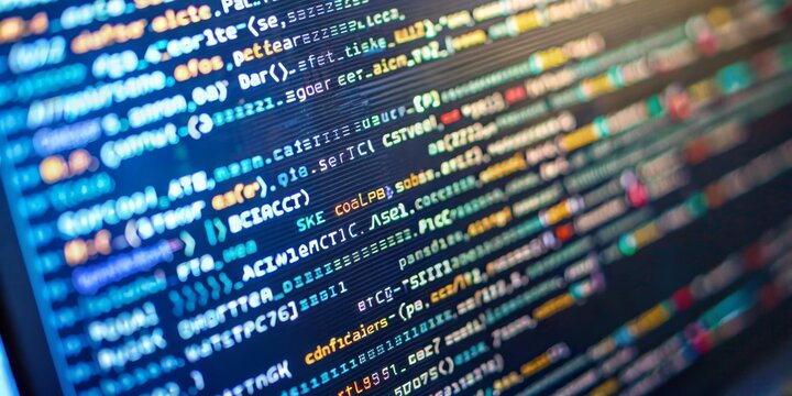 Close-up View of Computer Code on a Screen, Showing Colorful Syntax Highlighting, Programming, Coding, Software Development, Digital Technology