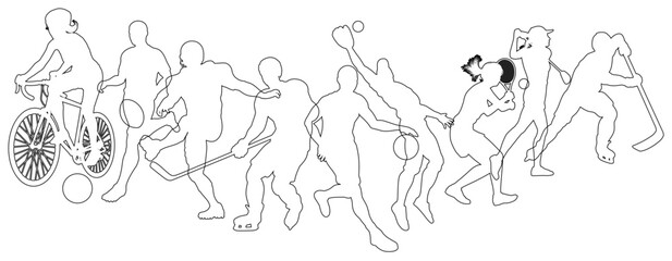 A sport active fitness sports healthy lifestyle silhouette people silhouettes set