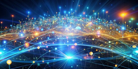 Naklejka premium Digital Network of Global Connections, Abstract, Futuristic, Technology, Connectivity