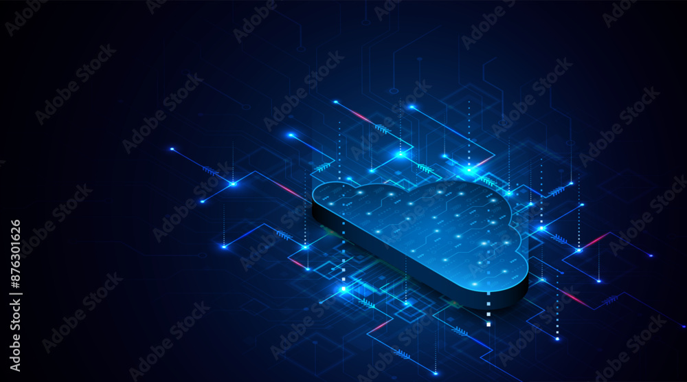 Aufkleber Abstract cloud technology circuit board. Large data center concept. modern cloud storage technology innovation concept background	