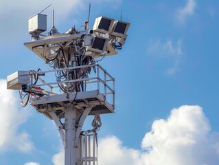 Fototapeta premium Monitoring the Skies, Airport Radar Surveillance System Capturing Details of Equipment in Action.
