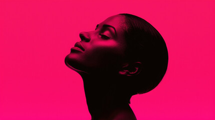 Obraz premium A woman's head is shown in a pink background