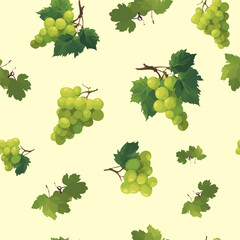 Seamless vector pattern with grape clusters and leaves, vineyard fruit design