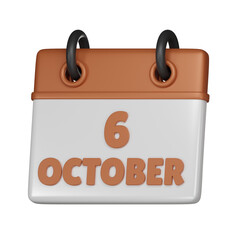 6 October Calendar 3d icon