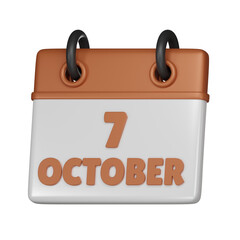 7 October Calendar 3d icon