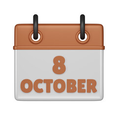 8 October Calendar 3d icon