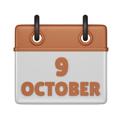 9 October Calendar 3d icon