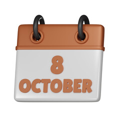 8 October Calendar 3d icon