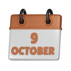 9 October Calendar 3d icon
