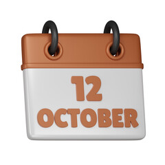 12 October Calendar 3d icon
