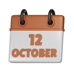 12 October Calendar 3d icon