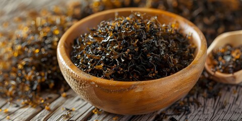 Irish wildharvested Sea Moss dried seaweed supplement for a healthy diet. Concept Irish Sea Moss, Wildharvested, Dried Seaweed, Supplement, Healthy Diet