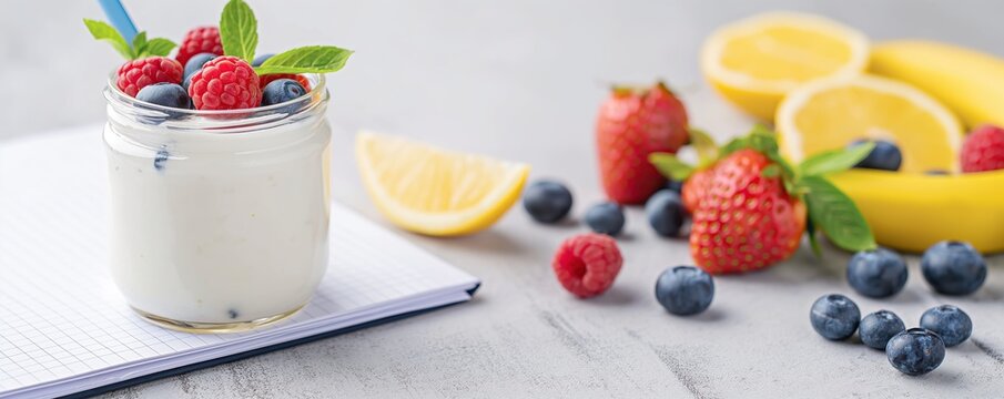 Organic vitamin breakfast and fitness journal, Morning routine, health and exercise