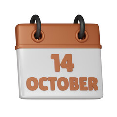 14 October Calendar 3d icon