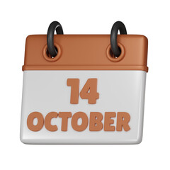 14 October Calendar 3d icon