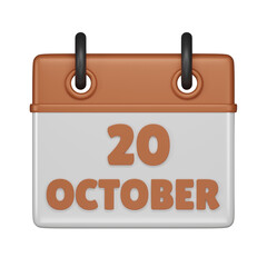 20 October Calendar 3d icon