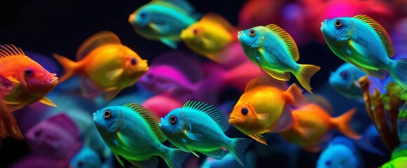colorfull glow fish in the deep ocean