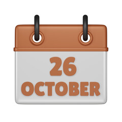 26 October Calendar 3d icon