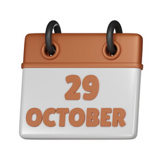 29 October Calendar 3d icon
