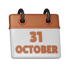 31 October Calendar 3d icon