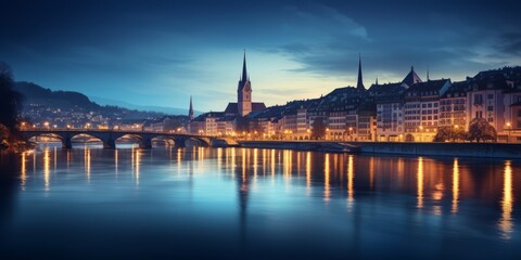 Obraz premium Twilight Waters French Landscape Influence on a Swiss Night.jpeg