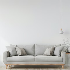 modern interior with sofa in front of the empty wall