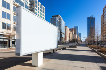 Obraz premium A blank large billboard mockup standing on a bustling city street, offering prime advertising space for promoting brands, events