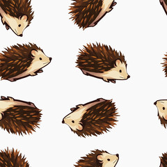 Seamless vector pattern with cute hedgehogs, woodland animal design