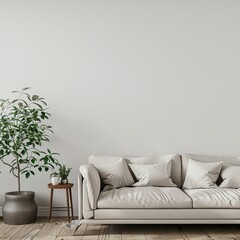 modern living room with sofa in front of the empty wall