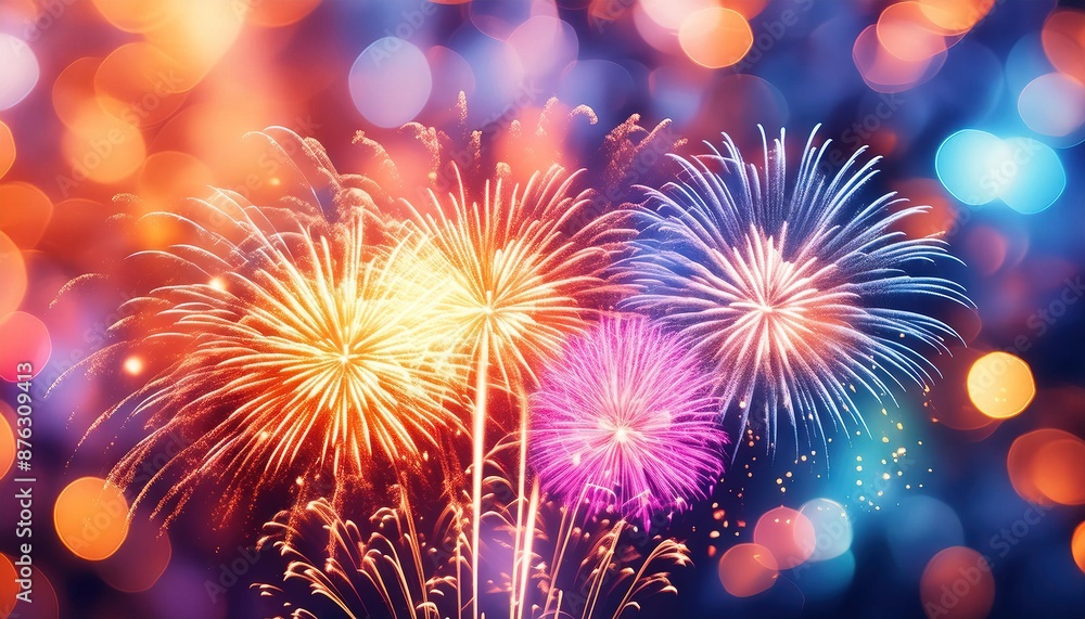 Poster Fireworks Display with Colorful Lights in Background