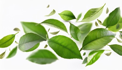 Fototapeta premium Floating Green Tea Leaves Illustration