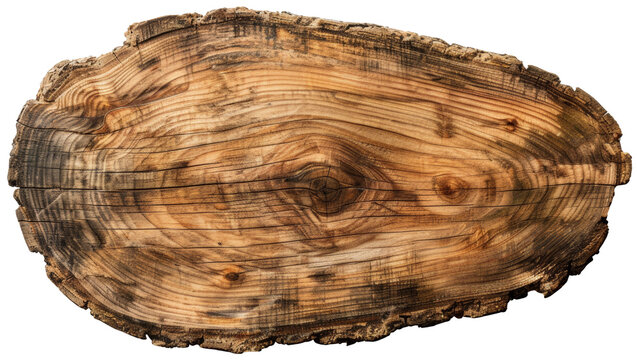 Freigestellte Baumstammscheibe mit sichtbaren Jahresringen und Textur.

