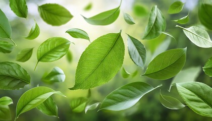 Floating Green Leaves in Nature Background