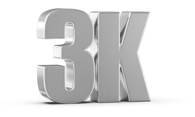3k Followers Silver Number 3D Render